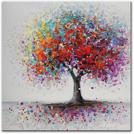Tableau arbre de vie multicolore (Taille: S, Support: Avec Châssis)