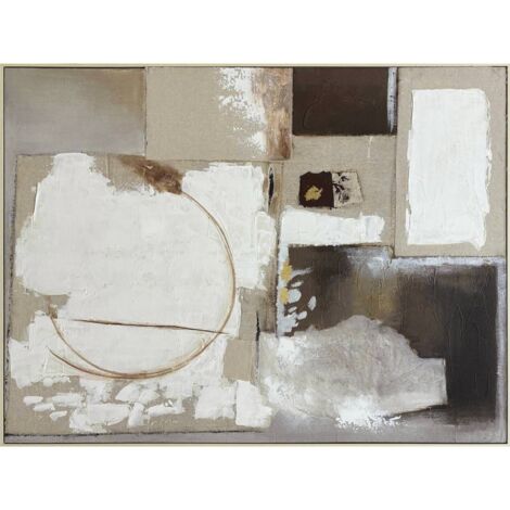 tableau abstrait arpillera et huile tons naturels déco murale - beige naturel blanc et marron foncé