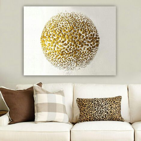 Tableau abstrait blanc et or – sphère texturée