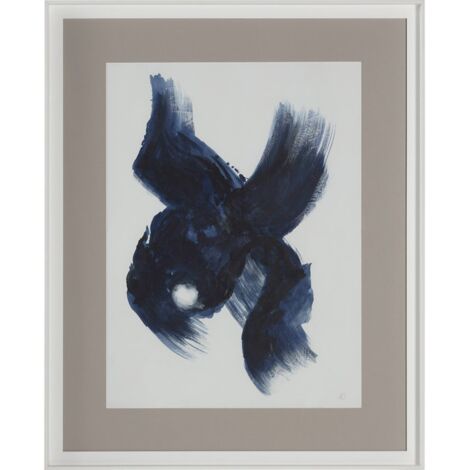 Tableau abstrait bleu et blanc peinture acrylique encadrée - Bleu profond et blanc éclatant