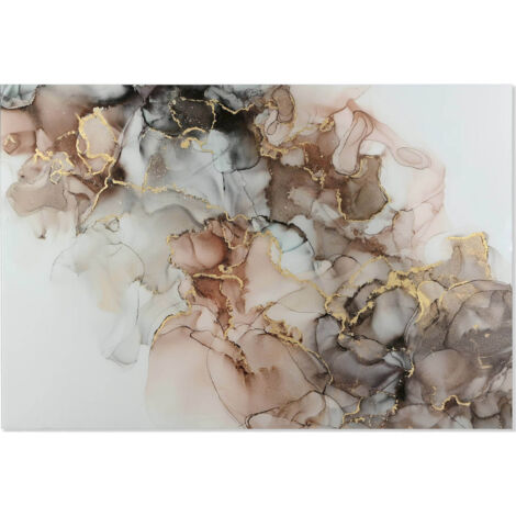 Tableau Abstrait élégant doré et verre trempé - Nuance de blanc et rose avec touches dorées