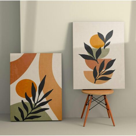 Tableau abstrait feuilles d'olivier – tons nature (set de 2)