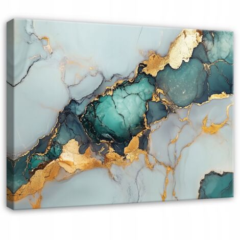 tableau abstrait marbre or vert pour chambre salon sur toile 60x40
