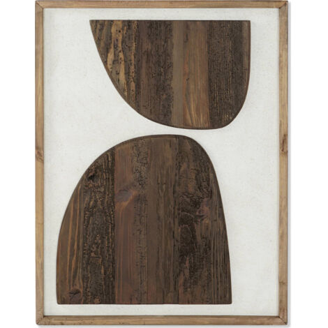 Tableau abstrait moderne en bois éco-responsable - Blanc écru avec nuances en bois recyclé