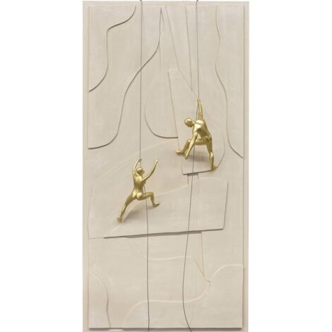 Tableau abstrait relief crème or figures escalade murale - crème doré élégant