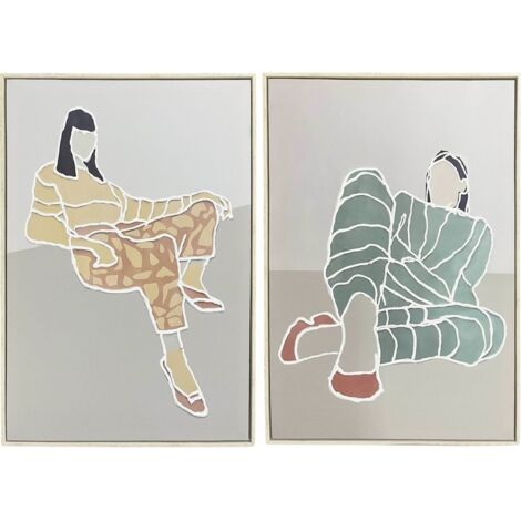 tableau abstrait silhouettes femme profilé couleurs modernes - beige avec touches pastel et couleurs douces