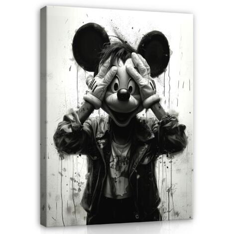 tableau abstrait souris noir et blanc moderne pour chambre salon 120x80