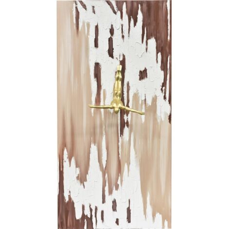 tableau abstrait textures relief et plongeur doré décoration murale - beige texturé avec détails dorés et marron