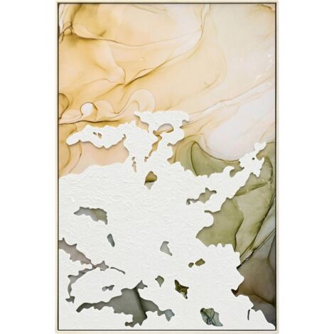 Tableau abstrait vert blanc relief effet brillant décor mural - blanc relief vert dégradé beige