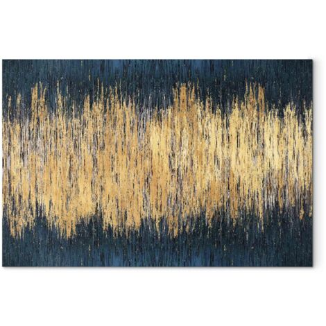 Tableau Abstrait Vertical en Bleu et Or Sans Encadrement - 30 x 20 cm