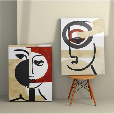 Tableau abstrait visage – style minimaliste (set de 2)