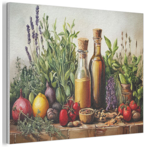 TABLEAU ACOUSTIQUE Nature morte - Herbes - Épices - Fruits - Coloré Décoration Murale Feutre 100x70 cm