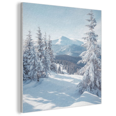 TABLEAU ACOUSTIQUE Paysage d'hiver - Nature - Montagne - Arbres - Neige Anti-Bruit 90x90 cm