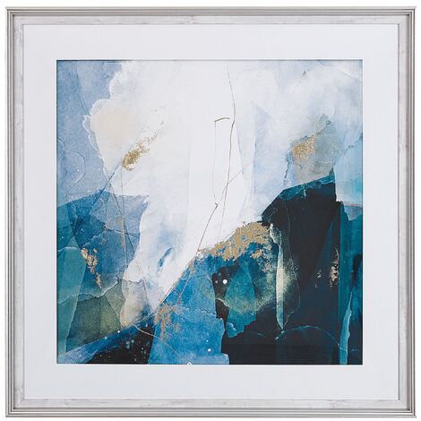 Tableau Affiche d'Art Abstrait Bleu avec Cadre Carré Assorti 60 x 60 cm Parfaite pour Mur de Cadres dans votre Salon ou Chambre Beliani - Bleu