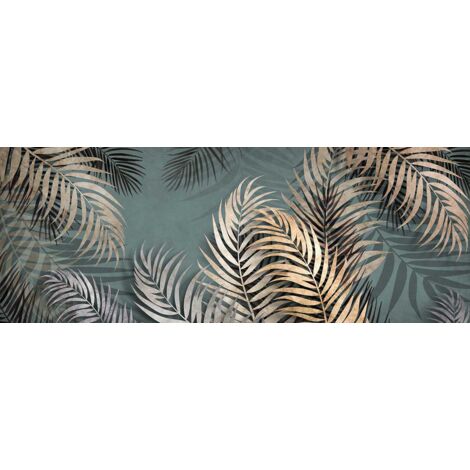 Tableau affiche illustration feuilles d'areca 80x30cm – Impression technologie UVgel – Couleurs résistantes aux UV – Finition mat premium – Hxadeco