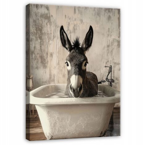 tableau âne dans la baignoire animaux vertical pour salle de bain sur toile Murale 40x30