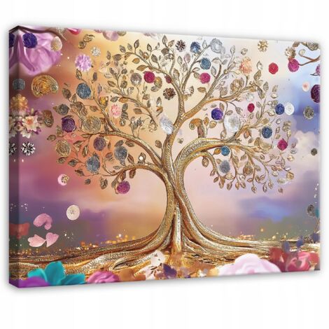 tableau arbre abstrait fleurs pour salon chambre cuisine sur toile 40x30