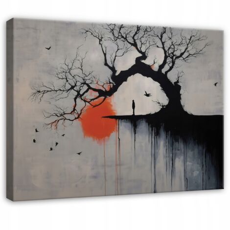 tableau arbre béton abstrait gris pour chambre salon sur toile 120x80 cm