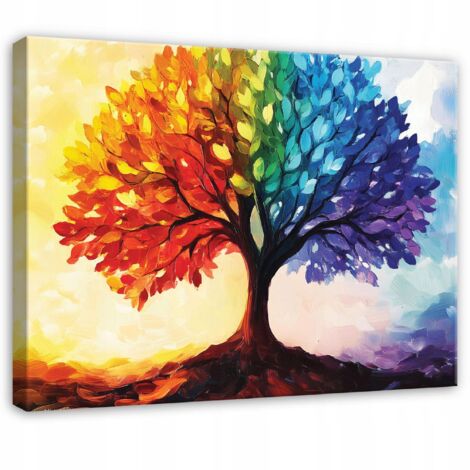 tableau arbre du bonheur coloré pour chambre salon cuisine sur toile 120x80