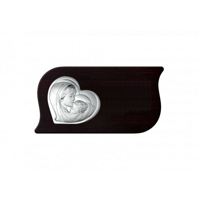 Tableau argenté de la Vierge Marie à l'Enfant sur panneau marron Taille: 19,3x10,1 cm UGS : BC6558/4B