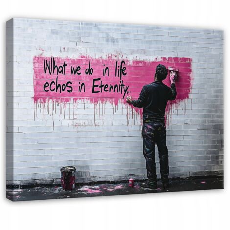 tableau banksy abstrait gris pour salon chambre cuisine sur toile 120x80