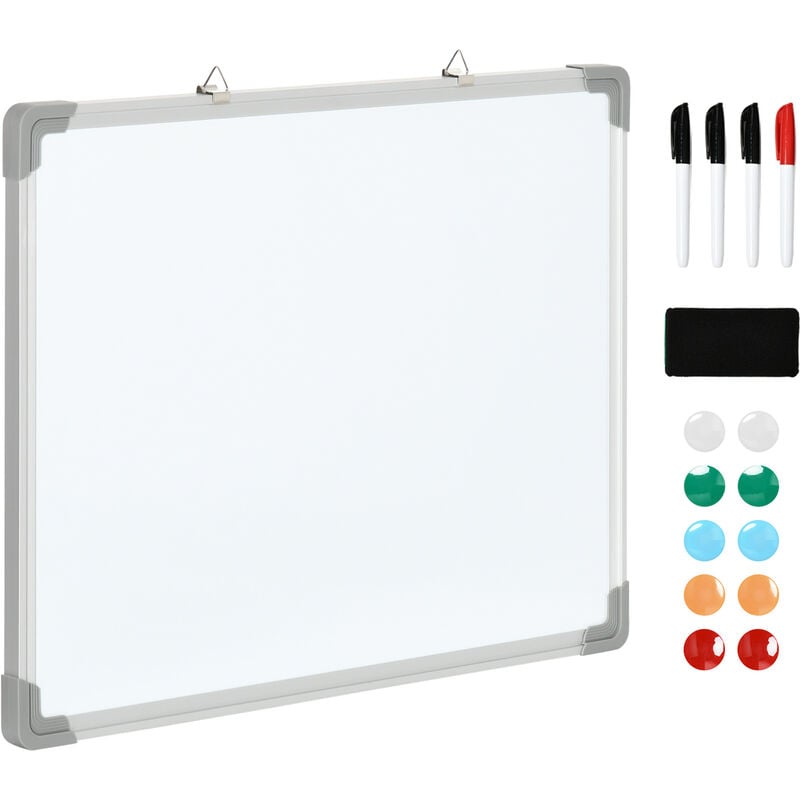 Homcom - Tableau blanc aimante magnetique cadre aluminium 60x45cm