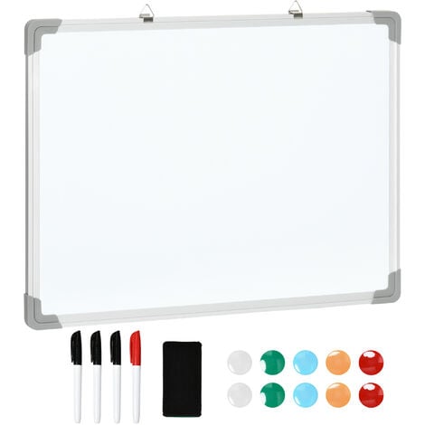 Tableau blanc aimanté magnétique dim. 60L x 45H cm nombreux accessoires inclus cadre aluminium - Blanc