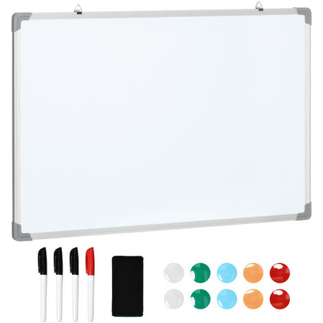 Tableau blanc aimanté magnétique dim. 90L x 60H cm nombreux accessoires inclus cadre aluminium - Blanc