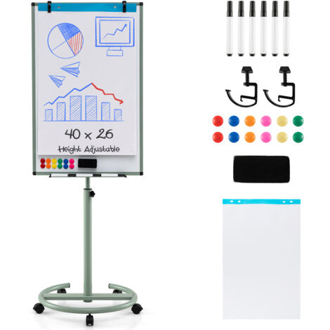 Tableau Blanc Magnétique à Roulettes - 90x120 Cm - Fourniture De Bureau
