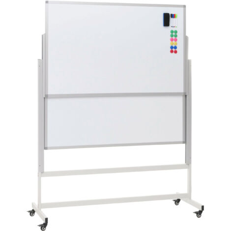 Tableau blanc HHG-656, tableau magnétique, deux tableaux inscriptibles des deux côtés réglable en hauteur roulant incl. accessoires 101x69cm