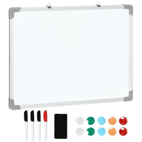 Tableau blanc magnétique 60 x 1,8 x 45 cm avec 4 marqueurs, effaceur, 10 aimants, chevalet et support mural
