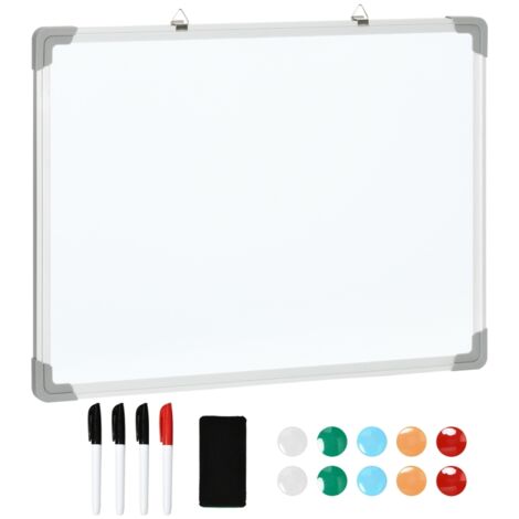 Tableau blanc magnétique 60x1,8x45cm avec 4 marqueurs,1 gomme,10 aimants,chevalet et support mural