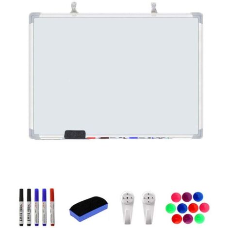 Tableau Blanc Magnétique 60x45 cm Effaçable Mural Cadre Aluminium Porte-Marqueur Bureau École Maison