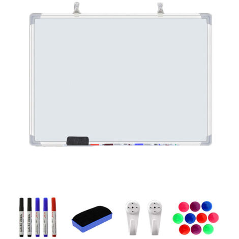 Tableau blanc magnétique simple face 60 x 45 cm, tableau blanc effaçable mural avec cadre en aluminium et porte-marqueur, adapté au bureau, à l'école et à la maison