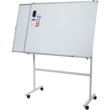 Tableau blanc mobile avec extension coulissante tableau magnétique effaçable à sec sur roulettes avec accessoires 167 x 120–186 x 57 cm 040008572