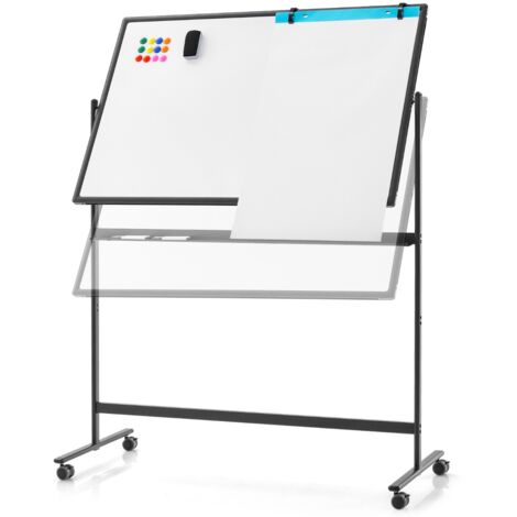 Tableau Blanc Mobile Magnétique Double Face 120x80cm Tableau Réversible Effaçable à Sec Hauteur Réglable sur 2 Positions 12 Aimants Noir CW8452 Maison Chic