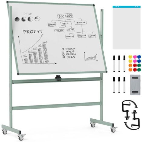 Tableau blanc mobile magnetique double face reglable avec roulettes