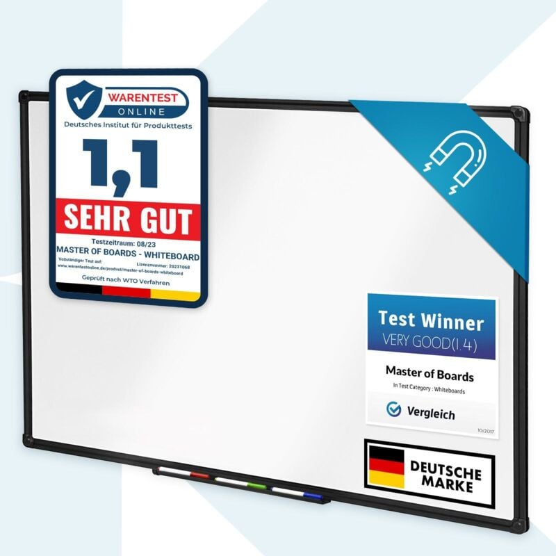 Tableau blanc Onyx Vernis spécial Anti-rayures & magnétique Cadre noir 80 x 110 cm