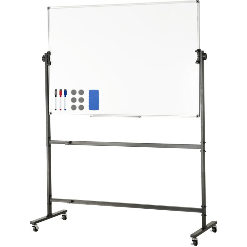 Mophorn - Tableau blanc roulant 48 x 32 pouces, hauteur réglable, magnétique double face, avec roulettes et plateau pour bureau/école