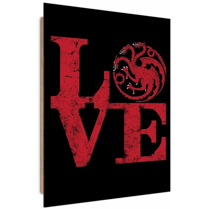 Feeby - Tableau bois Game of Throne love - 40 x 60 cm - Rouge