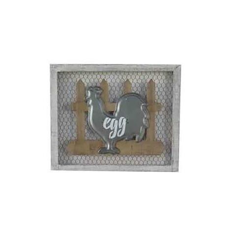 Tableau bois métal oeuf de poule cm46x38x3