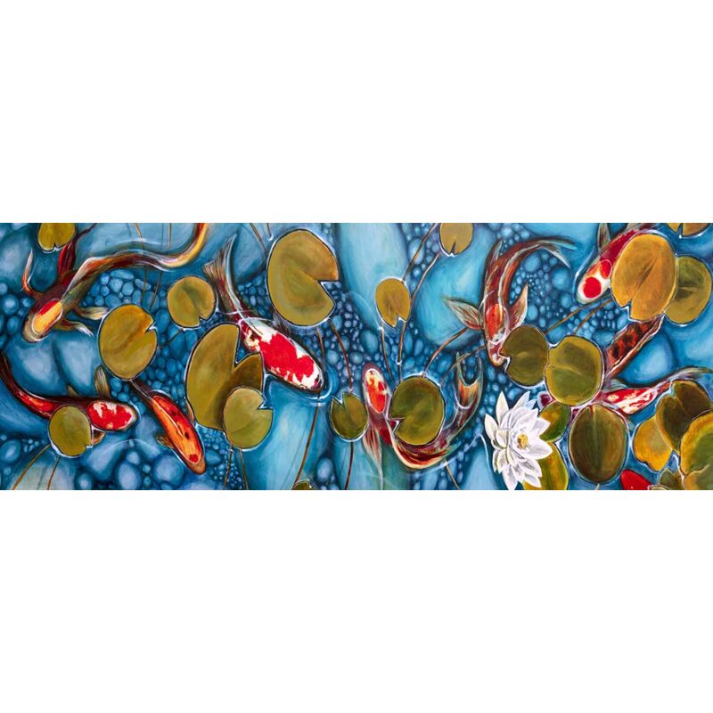 Hxadeco - Tableau Carpe koi et nenuphar - 80x30cm - made in France