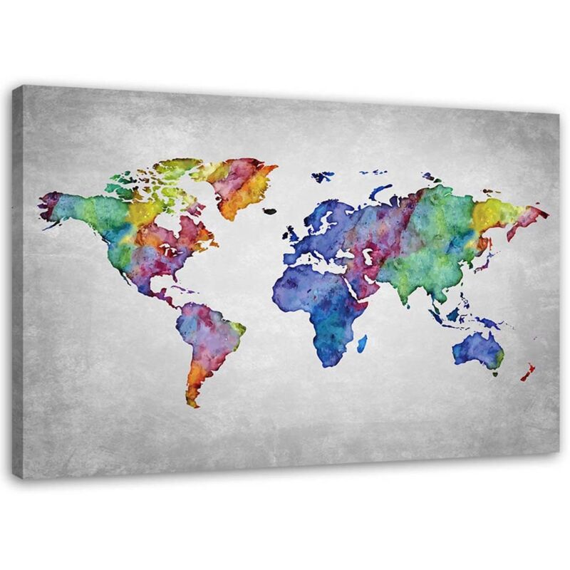 Image sur toile, Carte du monde colorée - 120x80