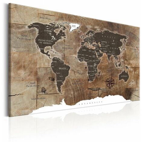 Carte du monde imprimée sur bois MAPPY coloris blanc - Conforama