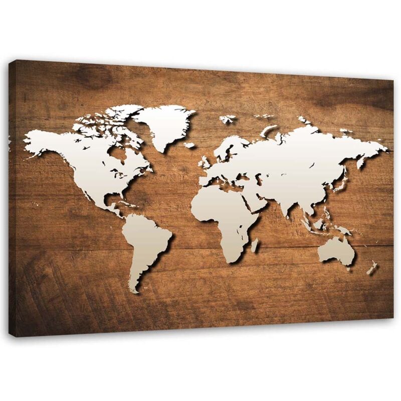 Feeby - Image, Carte du monde sur une planche de bois - 90x60