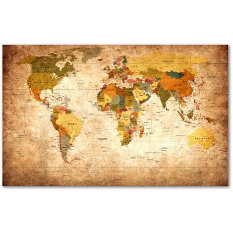 Tableau carte du monde ton orangé - 80x50 cm