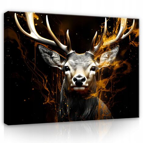 tableau cerf abstrait noir grand salon 100x70