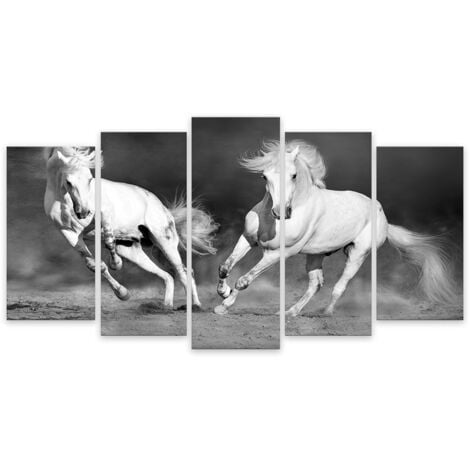 Tableau cheval camarguais noir et blanc , 150x80cm