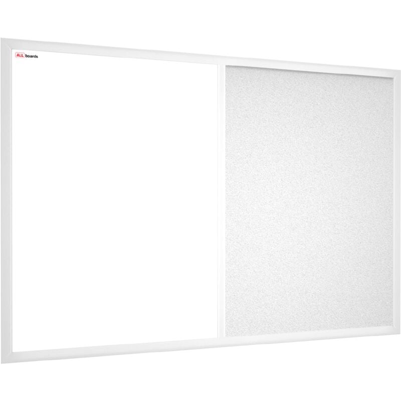 Tableau Combi 2 en 1, Blanc Magnétique Effaçable à Sec et en Liège Blanc avec Cadre en Bois Blanc 90