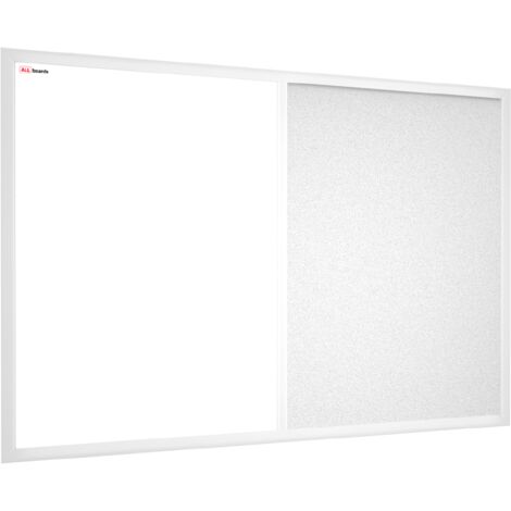 Tableau Combi 2 en 1, Blanc Magnétique Effaçable à Sec et en Liège Blanc avec Cadre en Bois Blanc 90